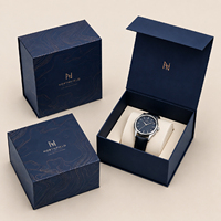 Boîte à montre de luxe à couvercle rabattable magnétique, boîte à nœud en ruban, boîte en forme de livre, emballage personnalisé en papier spécial, étui sur mesure avec logo