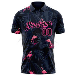 Polo de Golf Personalizado con Diseño 3D de Flamencos en Negro y Rosa, Polo Deportivo Transpirable para Golf - Product Image 2