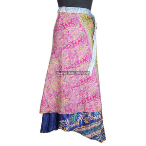 Nueva Falda Larga Tradicional India de Seda para Mujer, Estilo Vintage, Sari de Seda, Falda Cruzada de Doble Capa Reversible - Product Image 4