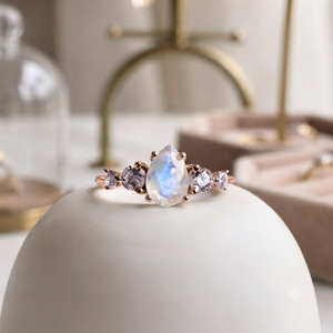 Pear Cut MoonStone Engagement Ring 925 Silver And Plated Gold Our Rose Gold Side Stone Moissanite for Women - Product Image 2