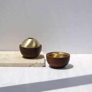 Quemador de incienso de madera y latón con tapa, minimalista, para mesa, para decoración del hogar, oficina, meditación, uso en hoteles. - Product Image 3