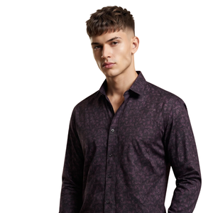 Dark Purple Geometric Printed <b>Mens</b> Long Sleeve <b>Shirt</b> Button Down Casual Slim Fit Fashion <b>Shirt</b> for <b>Party</b> Evening Wear - Product Image 3