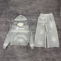Service OEM Ensemble de survêtement à capuche pour homme en coton délavé épais, coupe oversize, couleur unie, coupe classique, longueur intégrale, décontracté