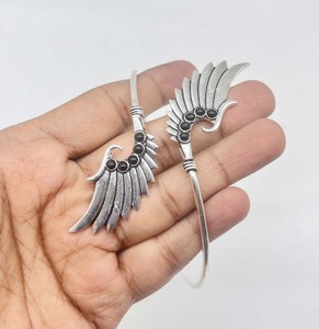 Black Onyx Wing Arm <b>Bracelet</b> Handmade 925 <b>Silver</b> Plated Angel Wing Open Adjustable Arm <b>Cuff</b> Bangle For women - Product Image 2