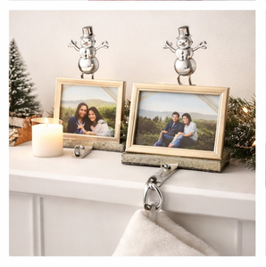 Luxury Silver Snowman Christmas <b>Stocking</b> <b>Holder</b> For Mantel Heavy Weighted Non-Slip Metal Hanger Hook For Holiday Fireplace - Product Image 2
