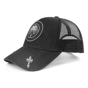 Casquette de camionneur en maille noire avec croix et logo brodés, style streetwear, réglable, unisexe, casquette de baseball - Product Image 1