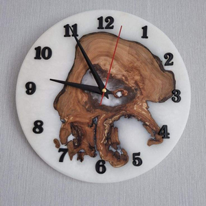 CUSTOM HAND CRAFTED WOODEN and RESIN <b>WALL</b> CLOCK BEST QUALITY ALARM CLOCK with NIGHT <b>LIGHT</b> FUNCTION for LIVING ROOM and OFFICE - Product Image 3