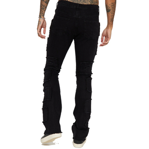Jeans en denim décontractés pour hommes, coupe évasée haute, couleur foncée, vente en gros à prix bas, meilleur design, personnalisables, meilleures ventes, avec logo de marque personnalisé - Product Image 1
