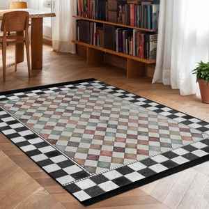 Compre una Alfombra Moderna de Lana Hecha a Mano |   Alfombra de área con patrón de borde estilo vintage en blanco y negro, alfombra para sala de estar, pelo cortado, MOQ 1 pieza - Product Image 2