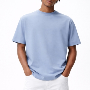 T-shirt uni surdimensionné pour homme, manches courtes, en coton, coupe décontractée, col rond, couleur unie, ajustement confortable, épaules tombantes - Product Image 1