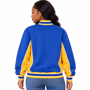 Chaqueta de Calentamiento Air Tech Fleece para Mujer en Azul Rey, Amarillo y Blanco con Letras Bordadas, Cierre Completo y Puños Acanalados, Ropa Exterior Informal - Product Image 4