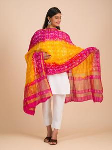 Handcrafted Rajasthani <b>Art</b> Silk Bandhej Dupatta Fancy Traditional Dupatta - Product Image 3