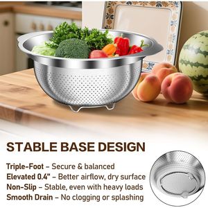 Set di 3 Colander e Scolapasta in Acciaio Inossidabile per Pasta, Spaghetti, Frutta e Verdura - Product Image 4