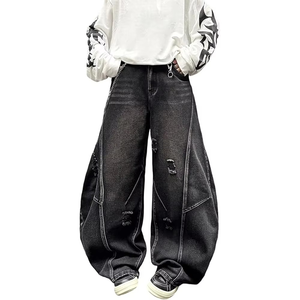 Men Vintage Urban Fashion Oversized Straight Jeans Loose Fit Washed Denim Streetwear <b>Pants</b> All Season - Product Image 1
