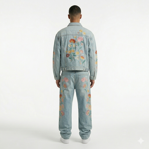 Ensemble veste et jean en denim délavé 14 oz, style vintage, streetwear lourd, tenue deux pièces, personnalisable OEM ODM, vente en gros - Product Image 5