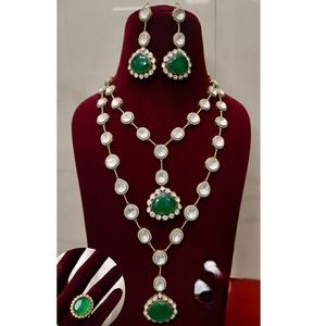 ชุดสร้อยคอยาวพร้อมต่างหูประดับมอสซาไนต์คู่เคลือบทองคุณภาพพรีเมียม ดีไซน์หรูหรา สำหรับผู้หญิง คอลเลคชั่นสำหรับงานแต่งงาน - Product Image 1