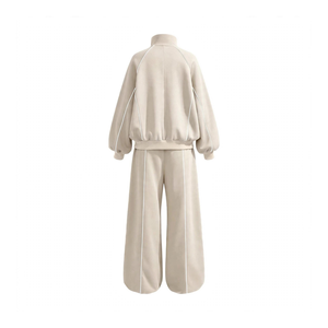 Ensemble de survêtement beige pour femme, deux pièces, haut à capuche et pantalon, en molleton antibactérien, manches longues, décontracté - Product Image 3