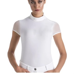 Women White Equestrian Lace Show Shirt Full Sleeve Horse Riding Competition <b>Top</b> Pullover <b>High</b> Front Knitted Custom OEM Private - Product Image 3