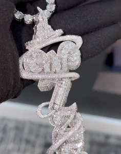 Collier Pendentif Couronne Serpent Moissanite Hip Hop en Argent 925, Chaîne Tennis Baguette Unisexe Sertie de Pierres, Bijoux Personnalisés Plaqué Or/Argent - Product Image 3