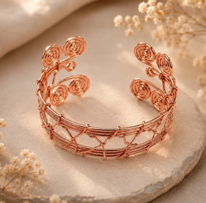 Bracelet en cuivre pur de haute qualité, style vintage, ajustable, manchette ouverte, fait main, en métal de cuivre massif - Product Image 5