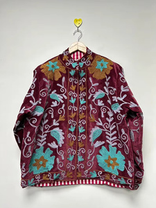 Velvet Suzani Bomber <b>Jacket</b> <b>Reversible</b> Hand Embroidered Boho Vintage Short Coat Free Size Ethnic Wear Floral Pattern Women - Product Image 5