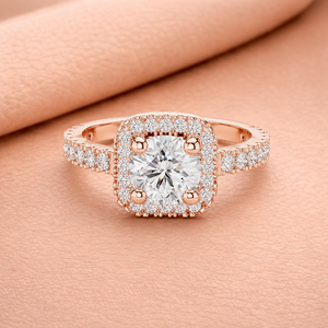 Élégante bague de promesse en diamant halo coussin pour femme en or rose, blanc et jaune, bijoux de mariage et d'anniversaire - Product Image 2