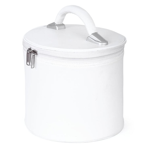 White Square <b>Leather</b> Fez Hat <b>Case</b> with Velvet Lining Carry Handle and Zipper for Masonic Regalia Storage and Travel - Product Image 2