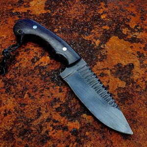 Couteau de chasse et de camping EDC forgé à la main, en acier inoxydable, finition noire, lame fixe, dos texturé, manche en bois, compact, pour l'extérieur - Product Image 5