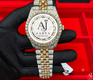 Montre mécanique bicolore avec cadran glacé, lunette sertie de diamants, bracelet, affichage de la date, style bijou - Product Image 1