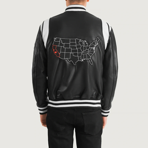 Unisex Eco-Friendly Waterproof PU <b>Leather</b> Varsity <b>Jacket</b> with Embroidered U Logo American Flag Patch Preppy Style <b>Winter</b> Wear - Product Image 6