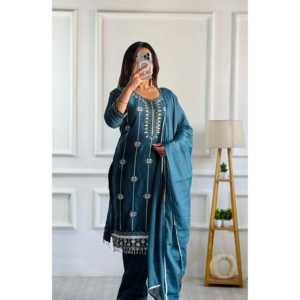 Valam, diseñador de moda, ropa de fiesta azul para mujer, talla 38, conjunto de pantalones superiores Dupatta con bordado Moti Work - Product Image 4