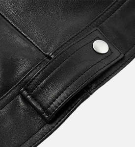 Premium Men's <b>Black</b> Real Leather Jacket Slim Fit Biker Motorcycle Coat Fashion Zip Up Multi-Pocket Outerwear Winter <b>Windbreaker</b> - Product Image 5