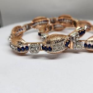 Elegant 14K Rose <b>Gold</b> 10.80 Ct Lab Grown Natural Diamond <b>Bangle</b> Blue Stone HI Color SI Purity IGI Certified Womens Ethnic - Product Image 3