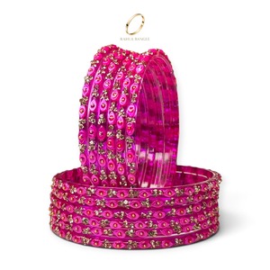 Bracelets en verre kashmiri traditionnels plaqués or de qualité export, avec émeraudes roses taillées en goutte d'eau, pour femmes indiennes, bijoux ethniques de mariage - Product Image 2