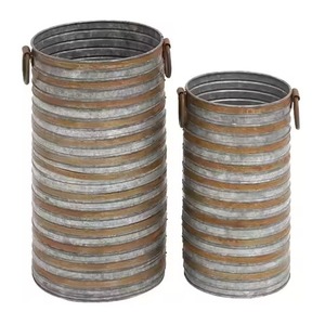 Juego de Macetas Rústicas de Metal Galvanizado con Asas, Duraderas, para Jardín, Flores, Plantas Verdes, Macetas - Product Image 1