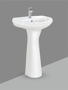 Lavabo Ovalado de Cerámica con Pedestal Completo, Lavabo de Baño Montado en la Pared, Lavabo de Pedestal de Porcelana Vitrificada Blanca - Product Image 2