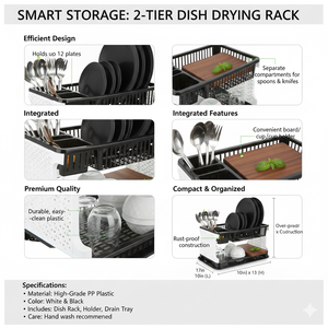 Heavy Duty 2 Layer <b>Dish</b> <b>Rack</b> – Rust-Resistant Kitchen Drying Stand with Drainage System - Product Image 4