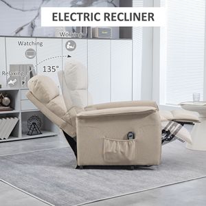 Poltrona Reclinabile Elettrica Beige Comfort Design per Anziani, con Telecomando, Rivestimento in Vera Pelle, Reclinazione Manuale, Si Allunga Completamente - Product Image 5