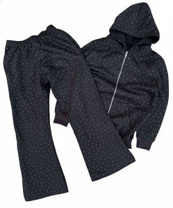 Survêtement à capuche unisexe en coton épais 100 % avec logo personnalisé, imprimé délavé à l'acide et strass, qualité supérieure, style streetwear automne - Product Image 4