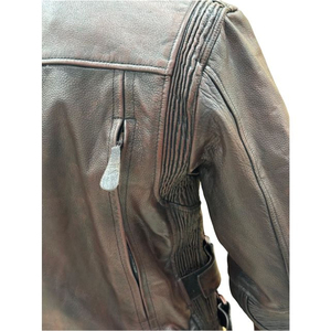 Men's Genuine <b>Leather</b> Moto <b>Jacket</b> Windproof Zipper Closure Turn-down Collar Solid Color Autumn Style Regular Fit For Men's - Product Image 5