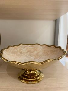 Decoración de bodas, tazón de lujo para servir comida, base de pedestal, vajilla de mesa, tazones para ensalada, color dorado, tazón hecho a mano para decoración del hogar - Product Image 6