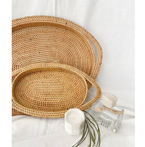 Nuevo diseño de bandeja de ratán natural, cesta de almacenamiento para mesa, para servir té y café en la oficina, bandeja de ratán estilo boho a un precio asequible. - Product Image 5