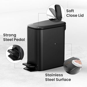 Cubo de Basura de Acero Inoxidable de 6 Litros / 1.6 Galones con Pedal, Cubo Interior Extraíble, Acabado Antihuellas, Negro Mate - Product Image 4