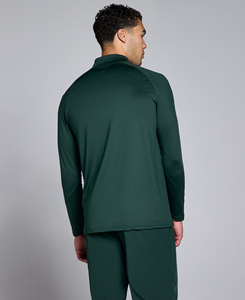 Haut de yoga pour femme vert foncé, coupe ajustée, demi-zip, anti-transpiration, respirant, séchage rapide, anti-boulochage, en Spandex/Polyester, couleur unie - Product Image 2