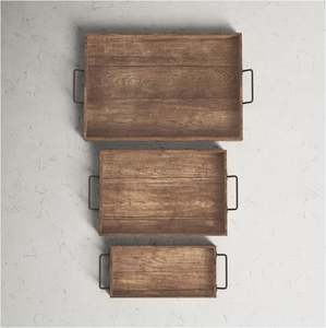 2025 nouveau Rectangle métal bois massif plateau de service luxe maison décorative hôtel Restaurant Bar ustensiles de cuisine fabriqués en inde stockage - Product Image 1