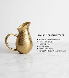 Vase Pichet Doré en Aluminium avec Finition Laiton Martelé à la Main, Carafe Décorative pour Table Centrale de Salon Moderne - Product Image 2