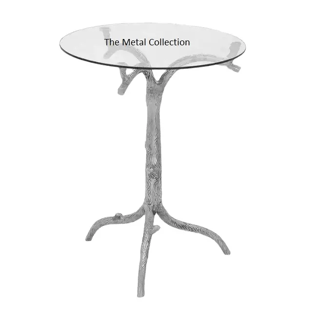 أثاث طاولة حديث للمنزل ديكور الفندق لون فضي تصميم عصري طاولة حديد جانب معدني وزجاج
