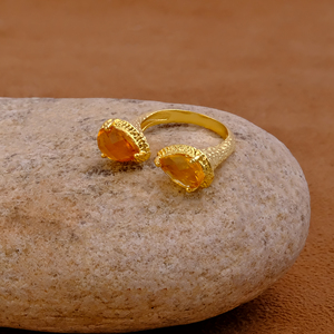 Natural Citrine Pear Cut Gemstone <b>Ring</b> 18k Gold Plated <b>Statement</b> <b>Ring</b> for Women V - Product Image 2