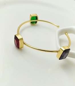 18K Gold Plated Handmade Brass Multi Stone Bangle with <b>Garnet</b> Blue Topaz Emerald Quartz for Women - Product Image 5