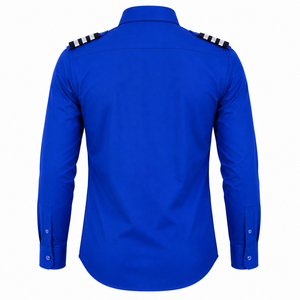 Camisa de Uniforme de Guardia Azul Rey para Hombre, Manga Larga, Cuello Camisero, Color Sólido, Transpirable, Poliéster/Algodón, Fusión sin Costuras - Product Image 4